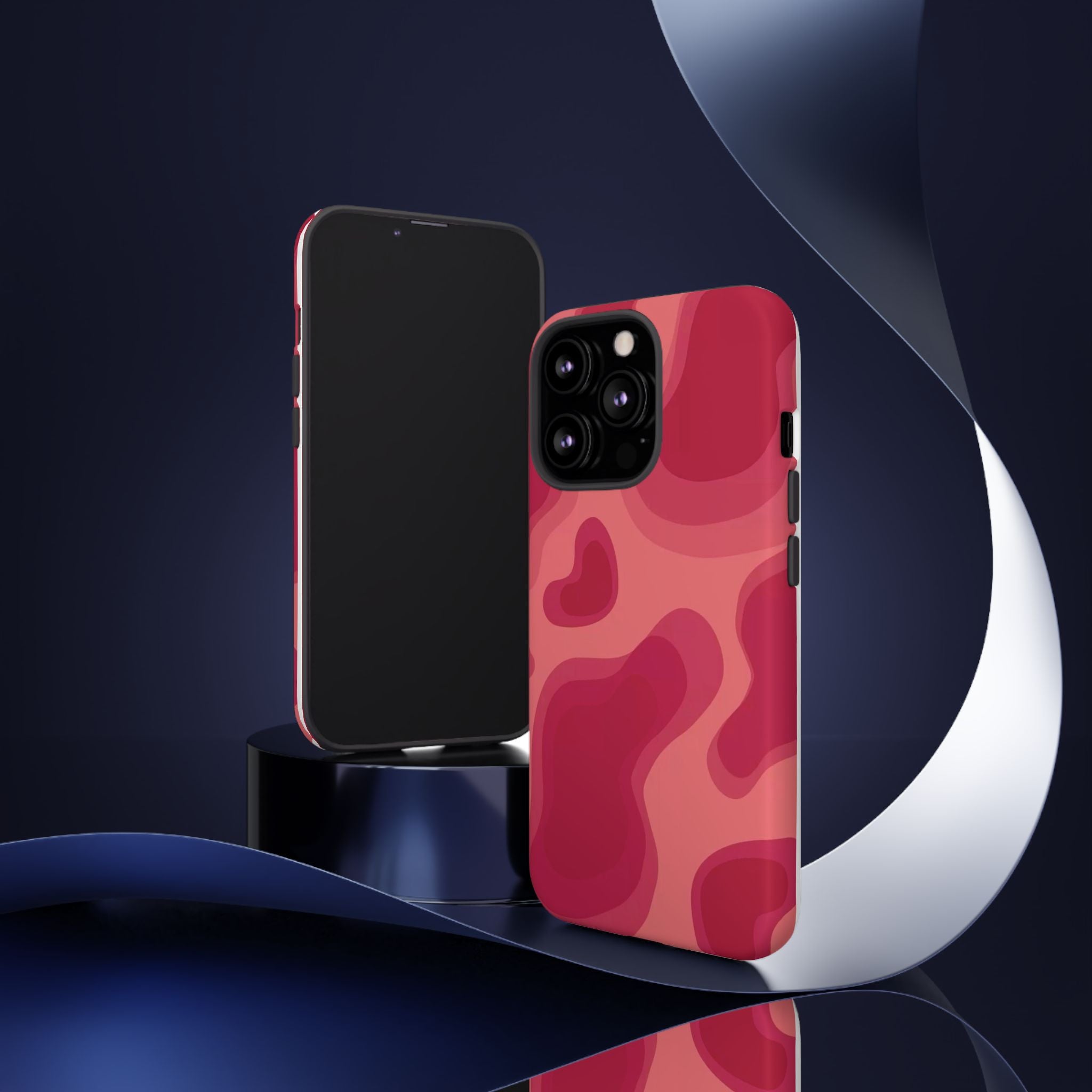 Red Pink Camo iPhone Case — Abstract Heart Pattern Tough Protective Cover
