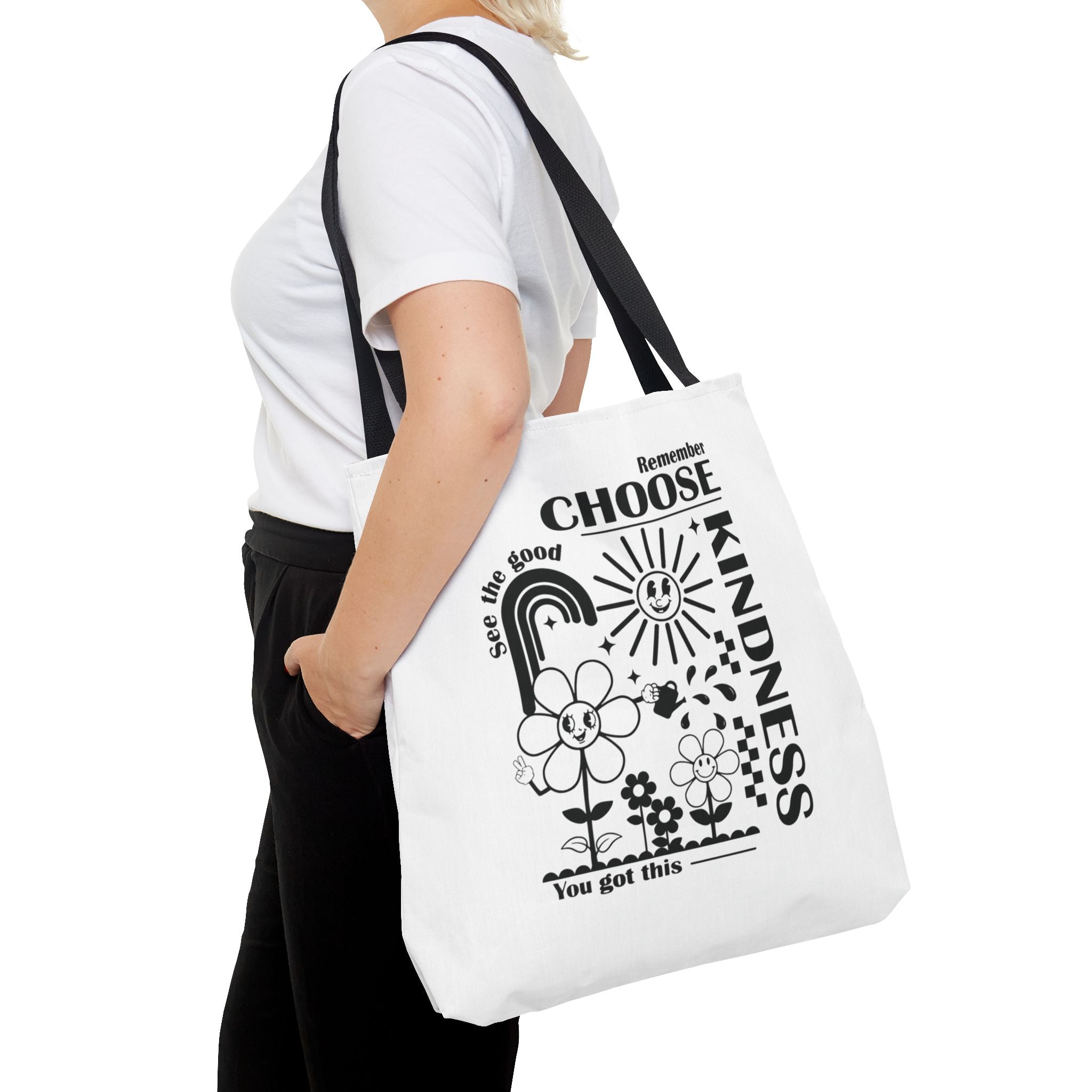 Choose Kindness Tote Bag — Inspirational Floral Rainbow Canvas Market Tote