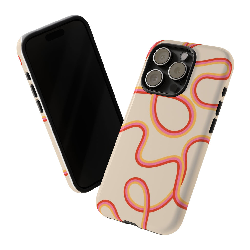 Retro Loop Pattern iPhone Case – Peach & Sunset Abstract Tough Case