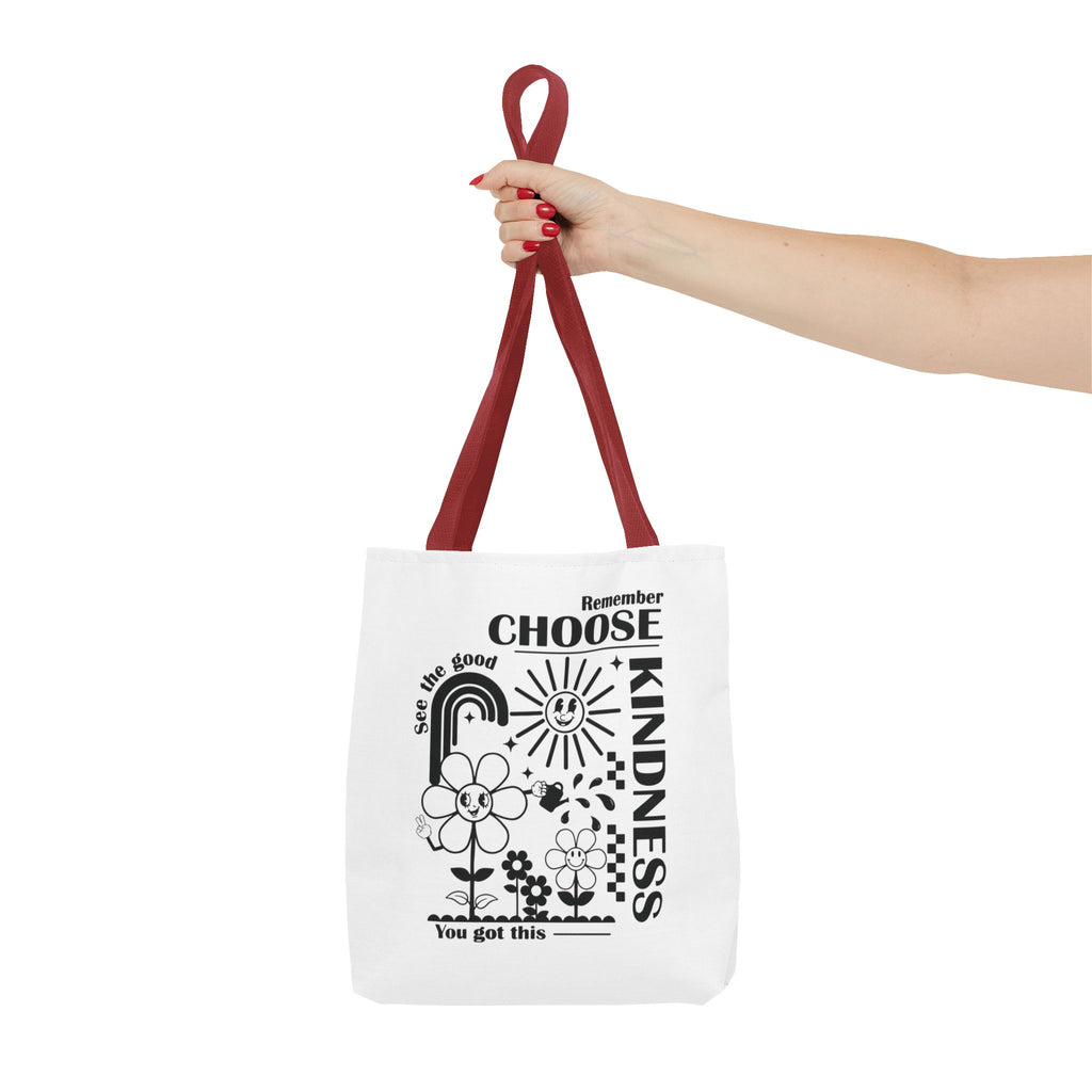 Choose Kindness Tote Bag — Inspirational Floral Rainbow Canvas Market Tote