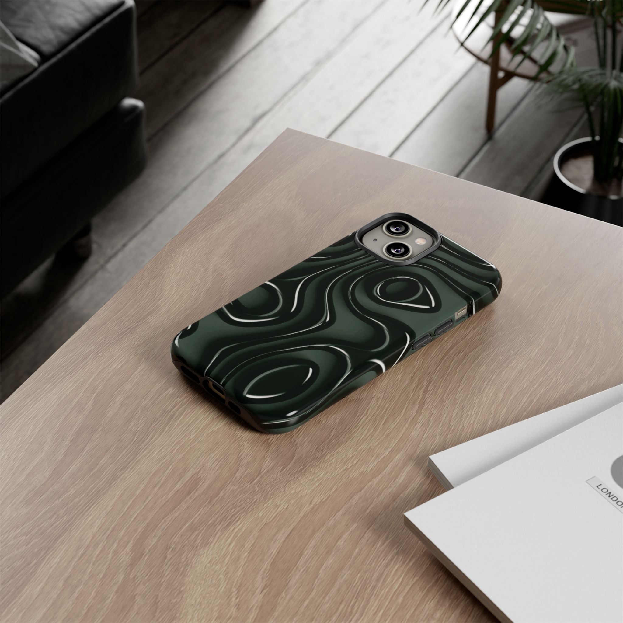 Dark Green Abstract Swirl Tough Phone Case